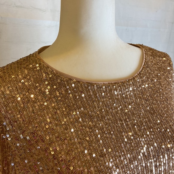 Vici Gold Sequined Lined Long Sleeved Cut Out Blouse - Picture 6 of 14